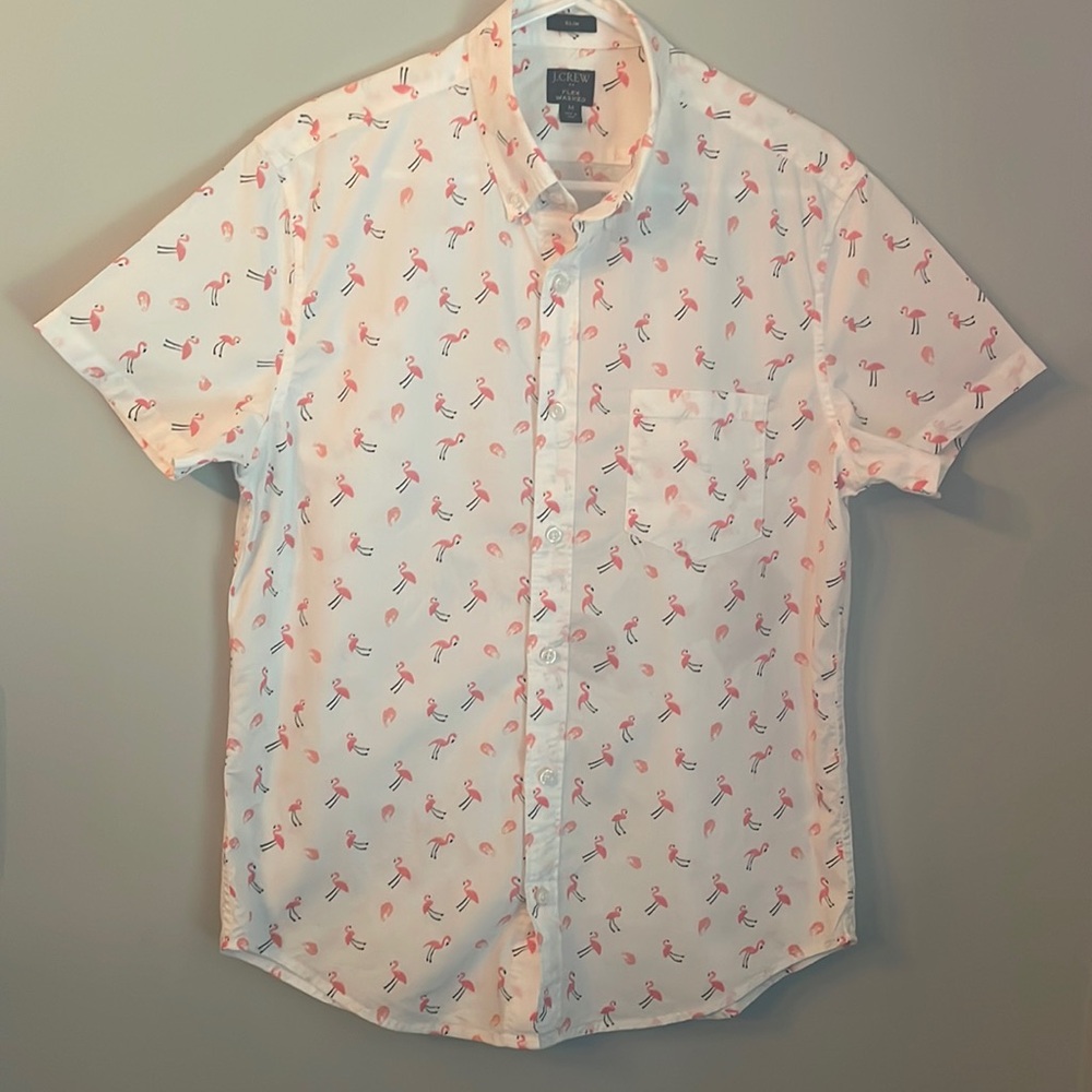 J Crew flamingo short sleeve shirt